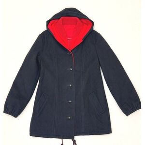 Authentic Mackintosh Vestcoat Navy Blue Red‎ Hooded Wool Blend Jacket Vintage L